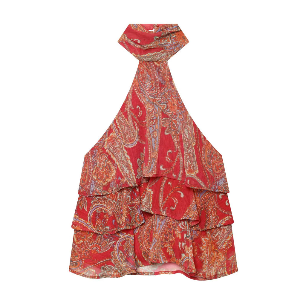 suit Women's 2 pieces printed hanging collar top+Skirts