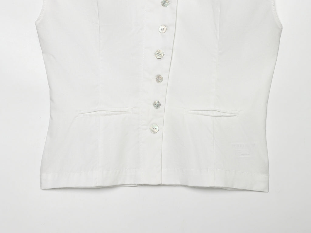 Women's breasted decorative sleeveless lapel top