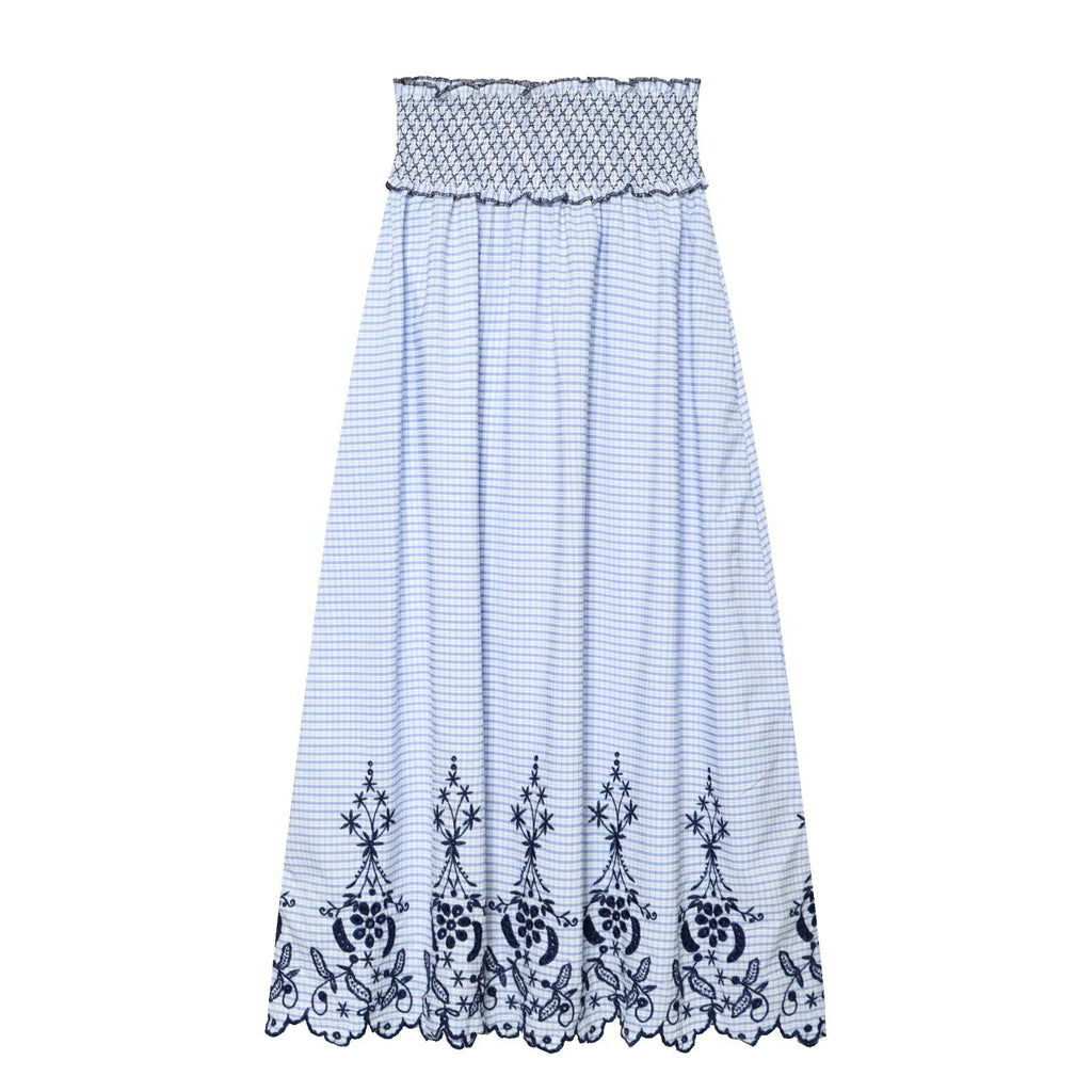 suit Women's 2 pieces embroidered checkered MIDI skirt + tops