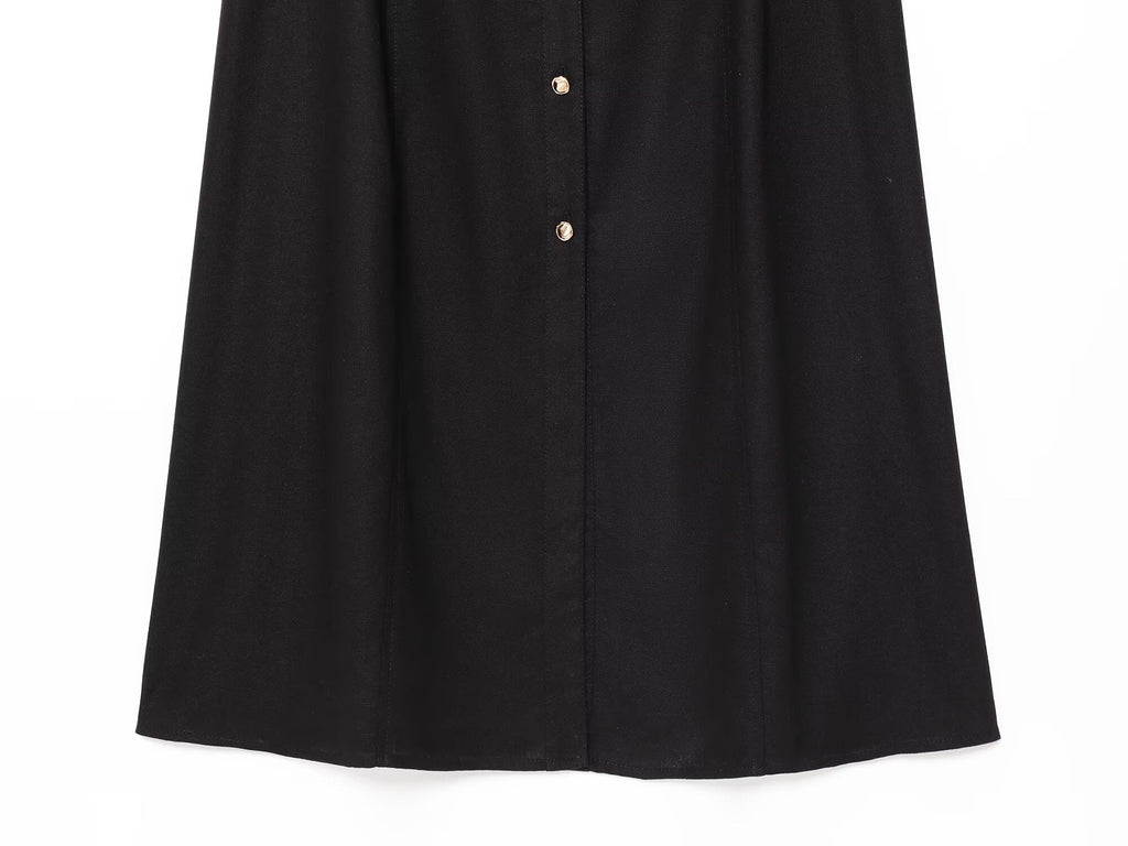 Women's shirt style linen blended MIDI dress