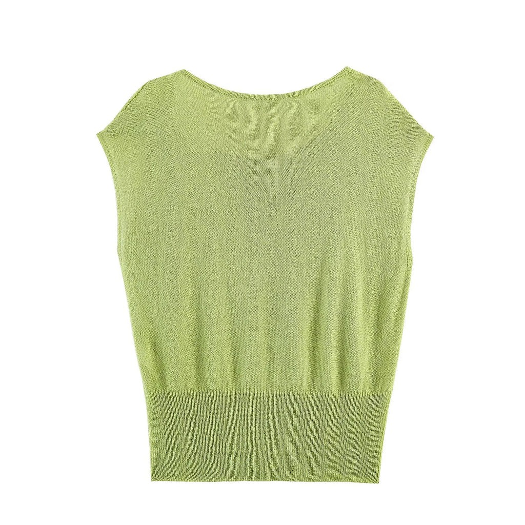 Women's knot decoration sleeveless knitted top