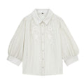 Women's hollowed out embroidered striped shirt