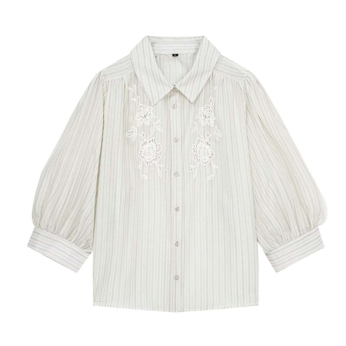 Women's hollowed out embroidered striped shirt