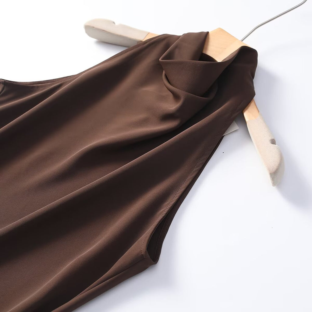 Women's waisted hanging collar MIDI dress