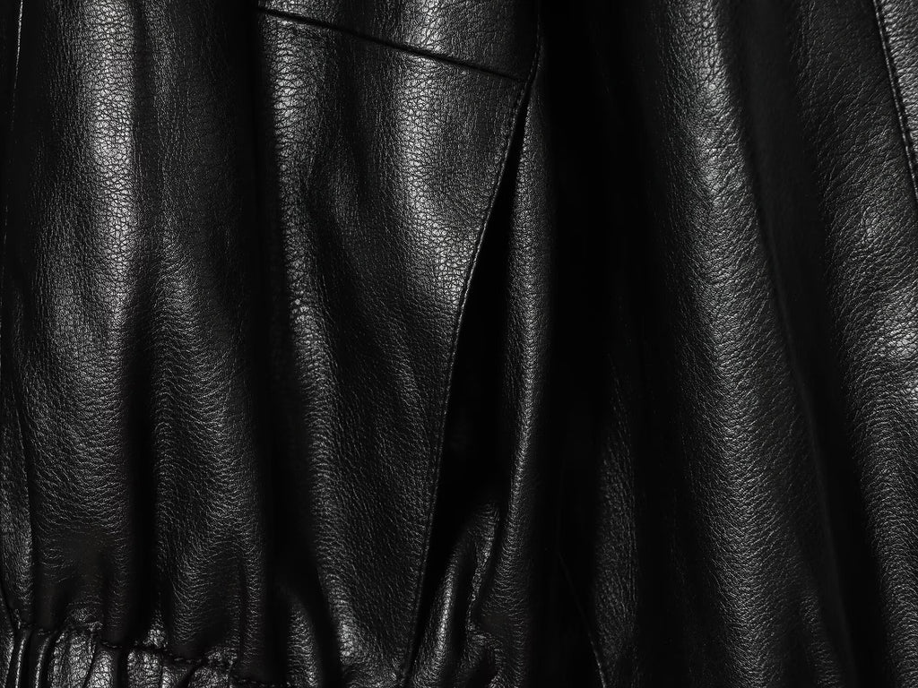 Women's black chimney collar faux leather Coat