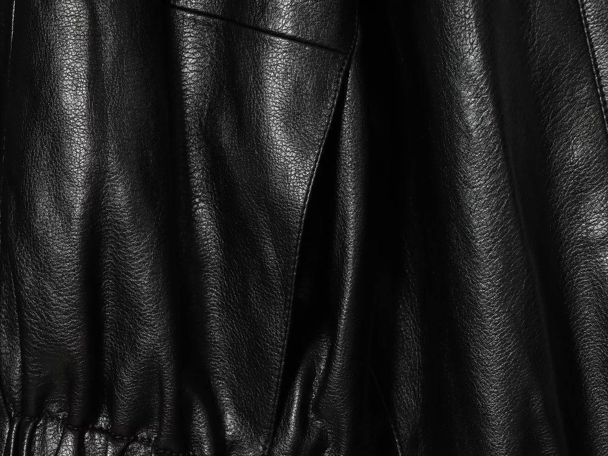 Women's black chimney collar faux leather Coat