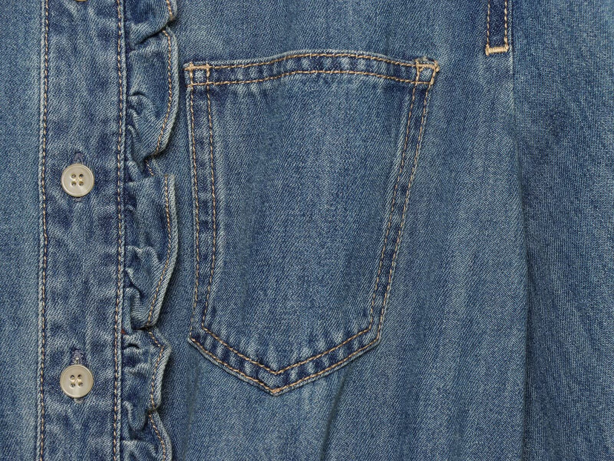 Women's ruffled waistband decorative denim shirt