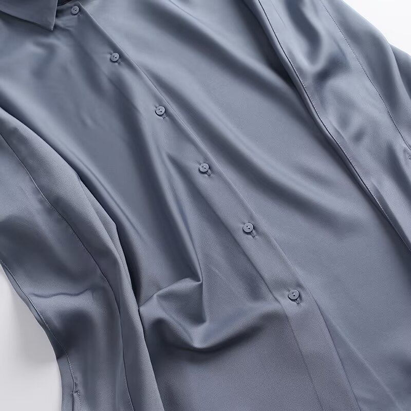 Women's comfortable casual drape satin shirt