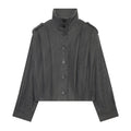 Women's pleated design standing collar woolen coat