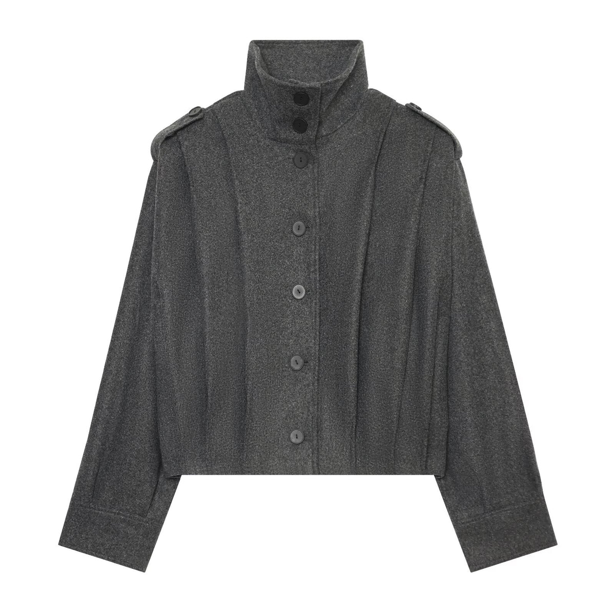 Women's pleated design standing collar woolen coat