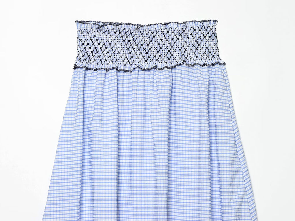 suit Women's 2 pieces embroidered checkered MIDI skirt + tops