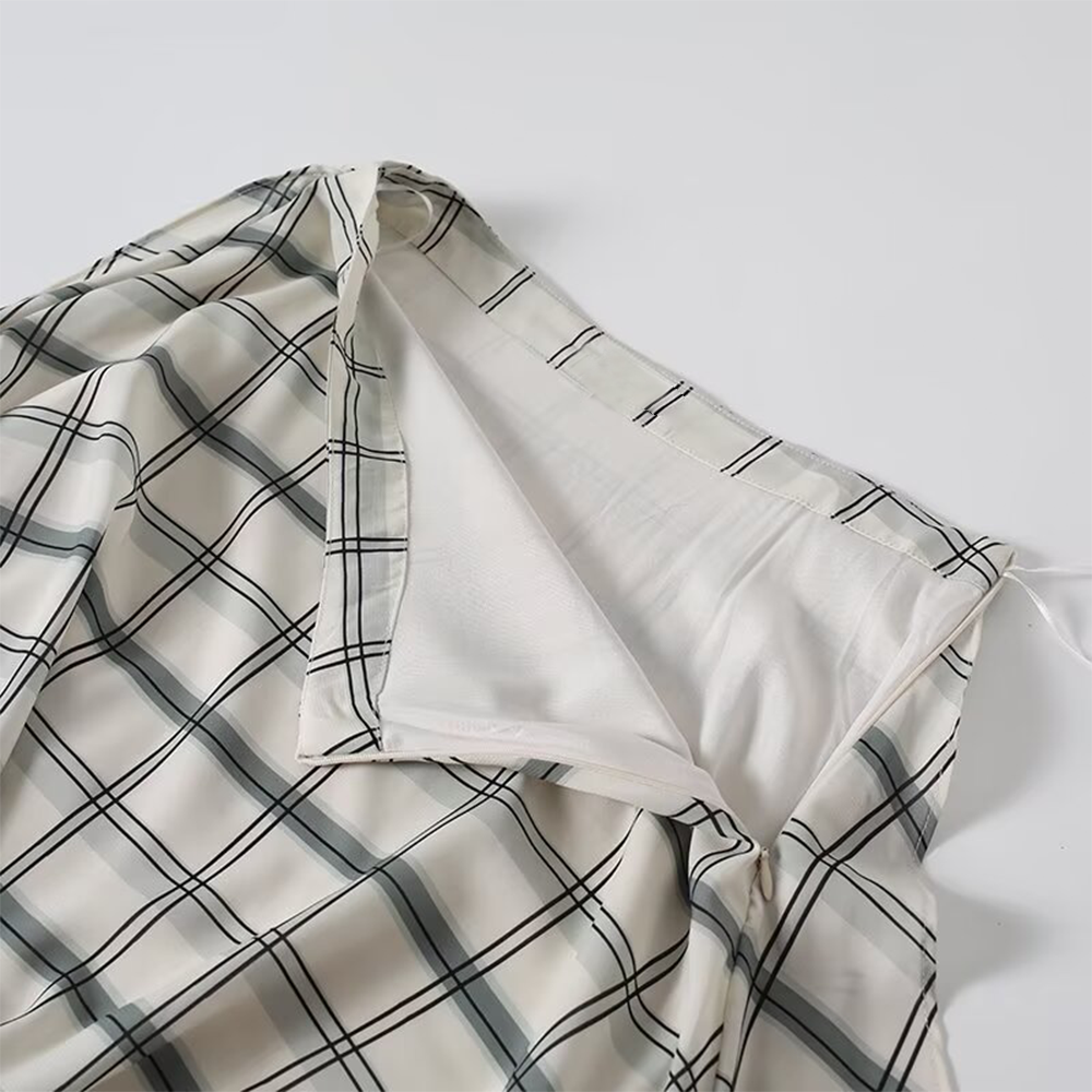 Women's irregular hem plaid MIDI skirt