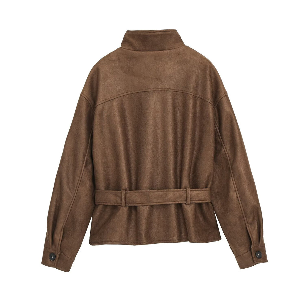 Women's with belt suede textured jacket Coat