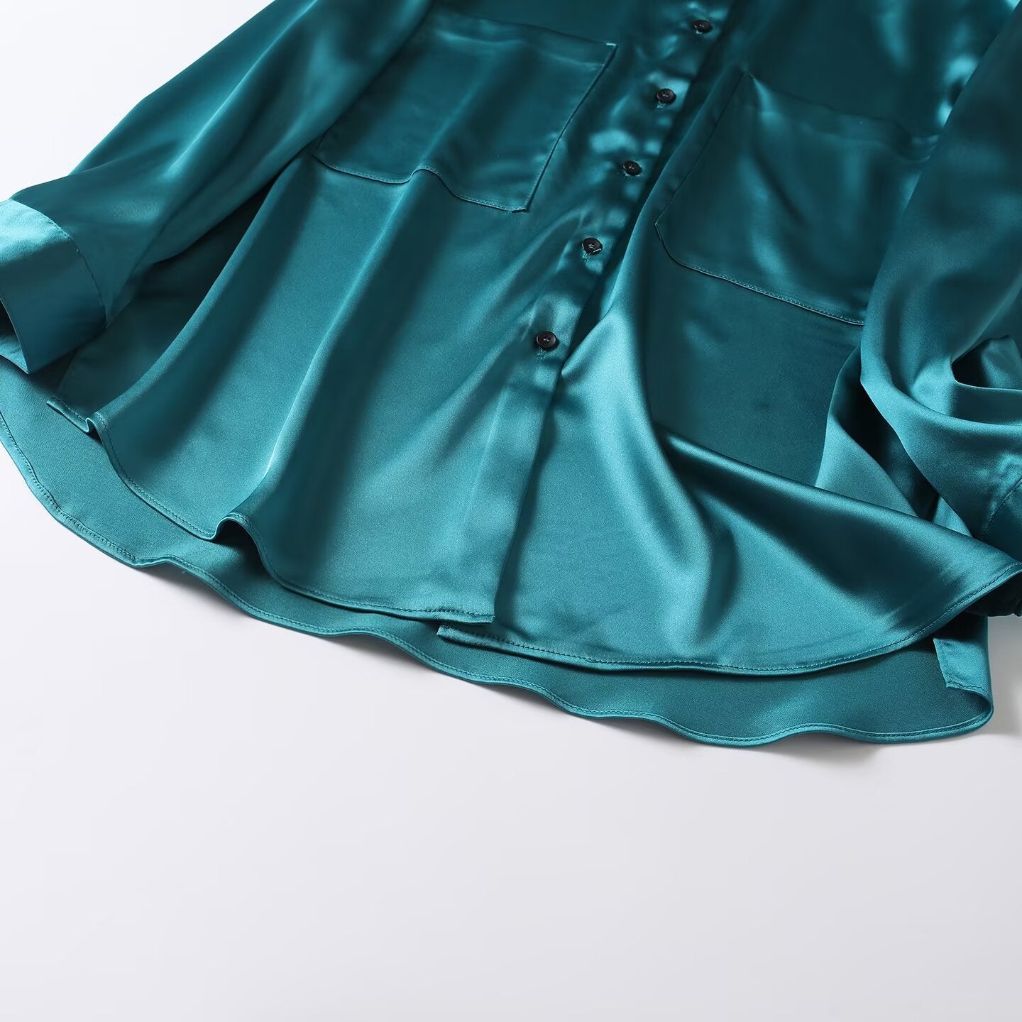 suit Women's 2 pieces loose satin textured shirt+A-line skirt