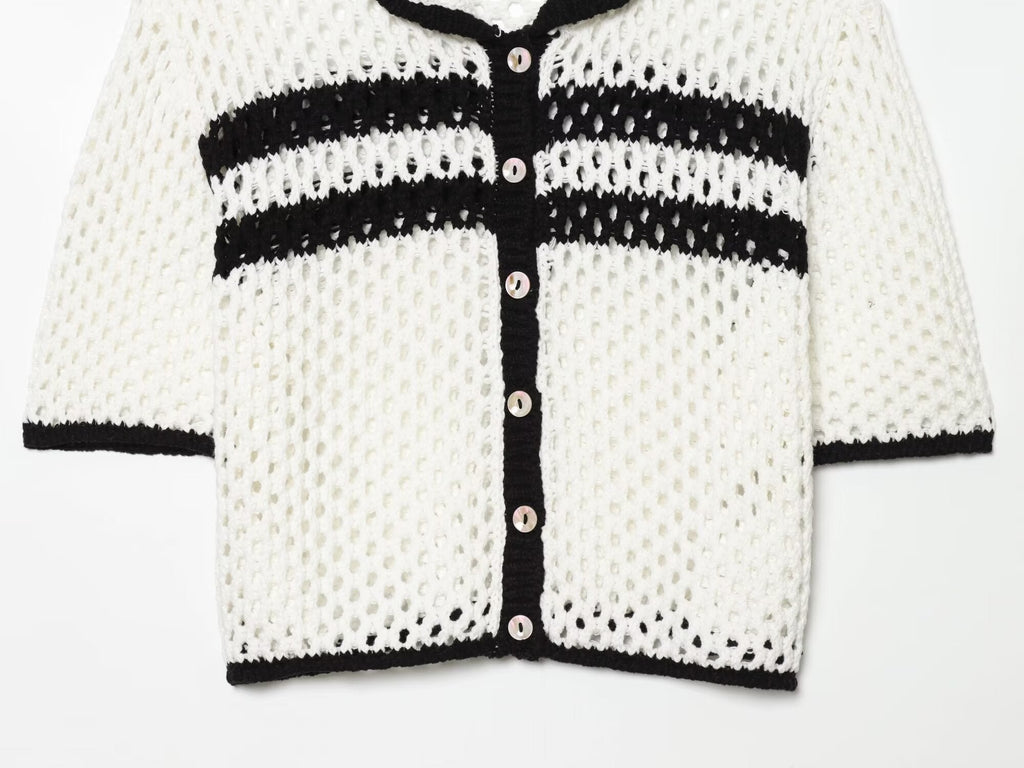 Women's POLO collar hollow knit Coat