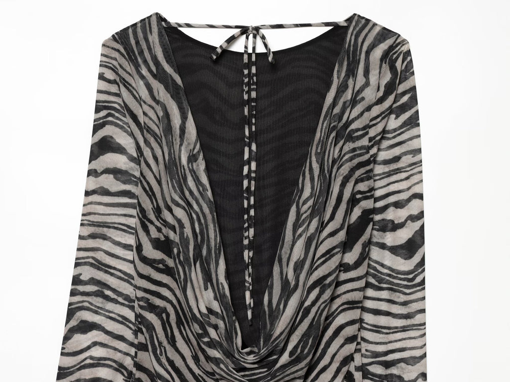 Women's animal striped printed tulle mini dress