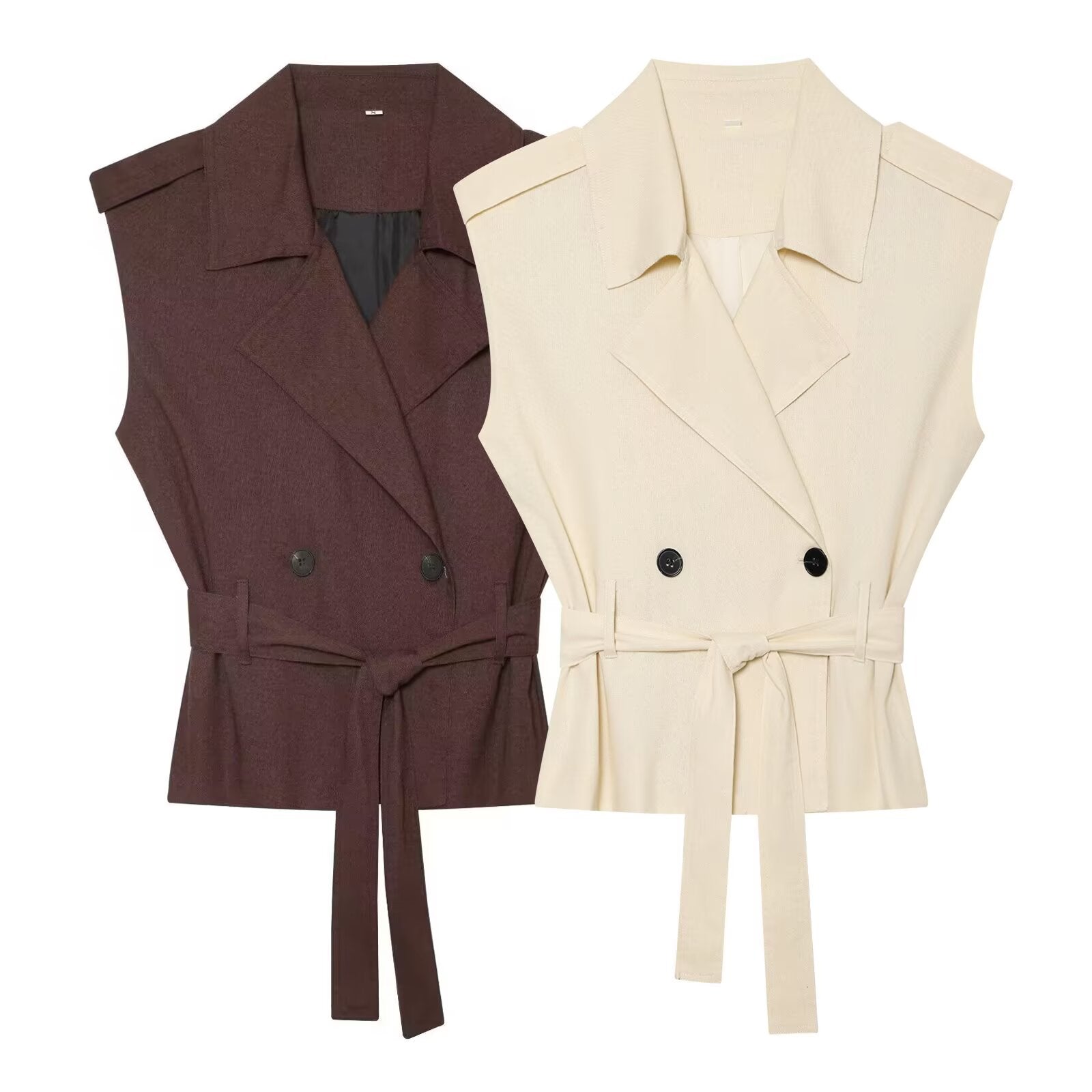 Women's with Belt sleeveless linen blend vest