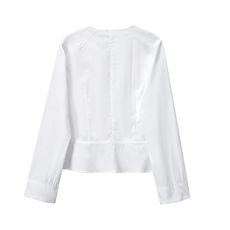 Women's slim collarless short poplin shirt