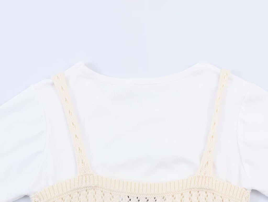 Women's casual hollow texture two-piece style knitted top