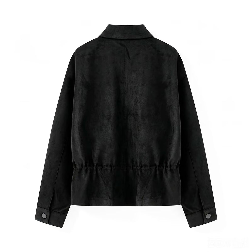 Women's suede textured waist cinched retro jacket
