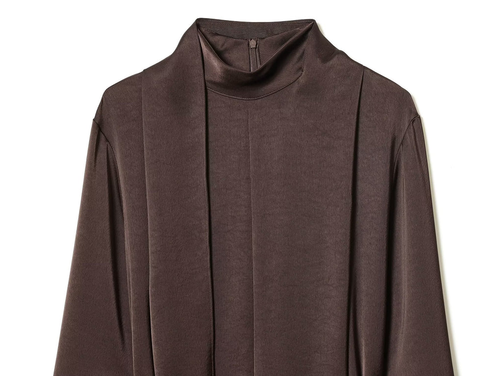 Women's With Belt Half High Neck Satin Texture Dress
