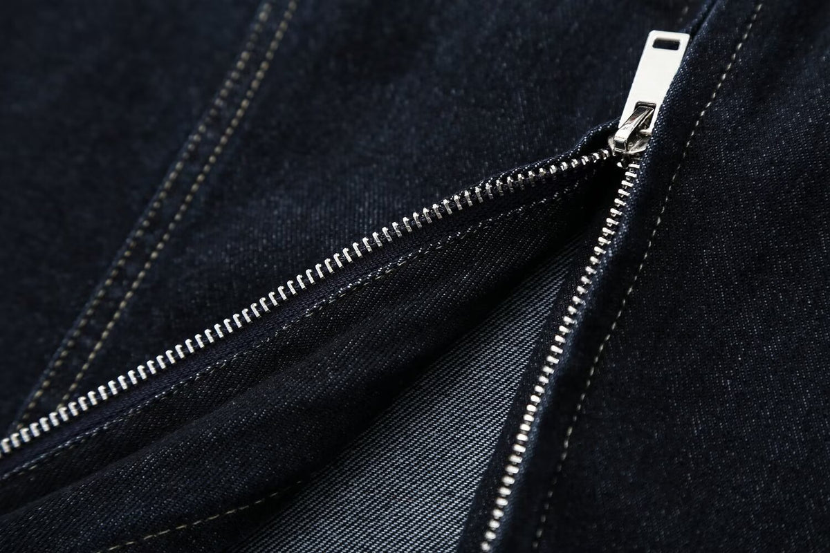 Women's double zipper design slim denim shirt