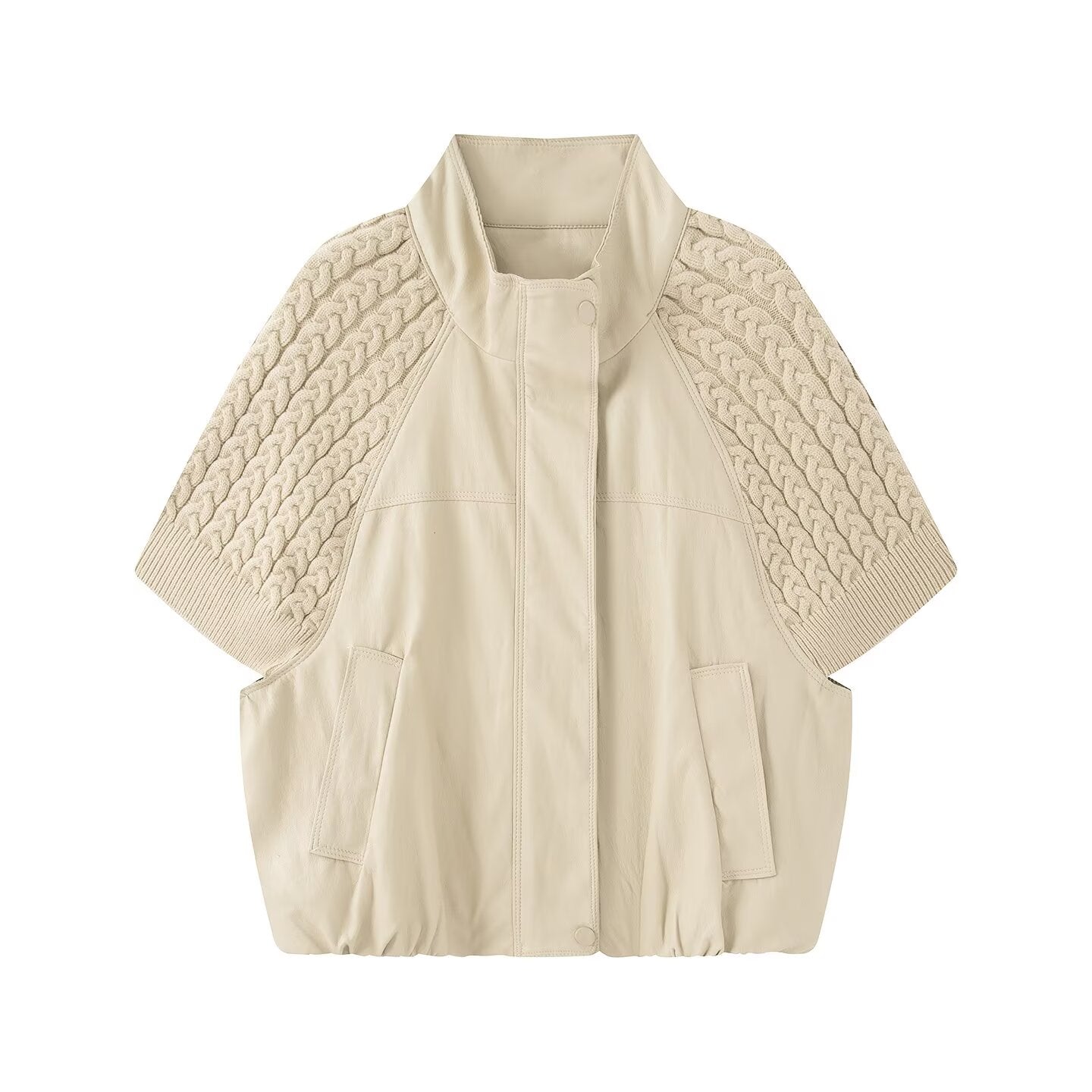 Women's casual knitted patchwork Faux Leather Coat