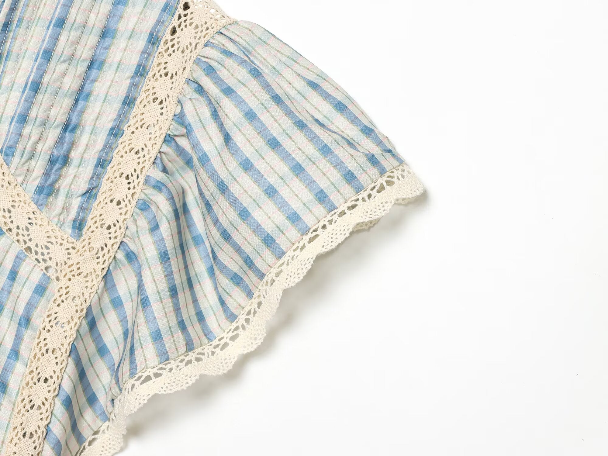 Women's embroidered Plaid short sleeved top