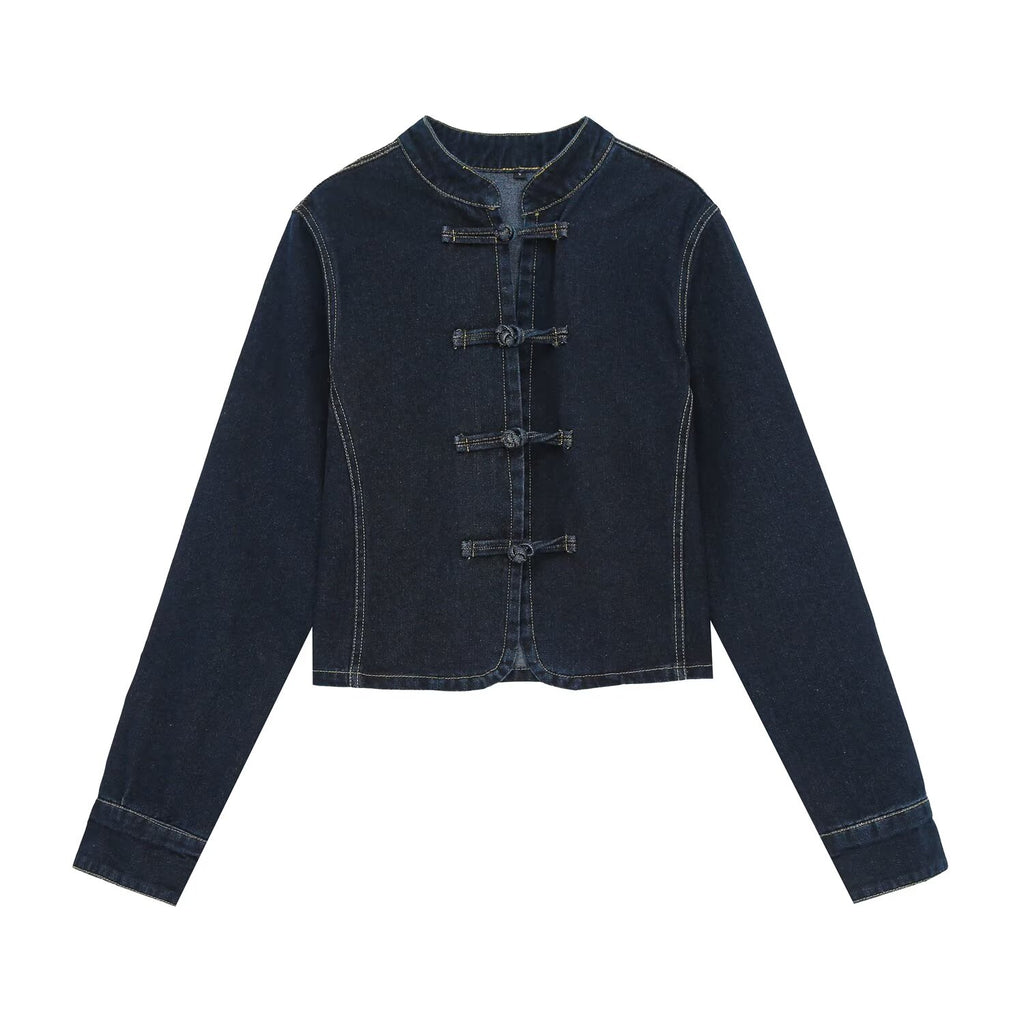 suit Women's 2 pieces slim rope knot buckle denim jacket Coat+jeans