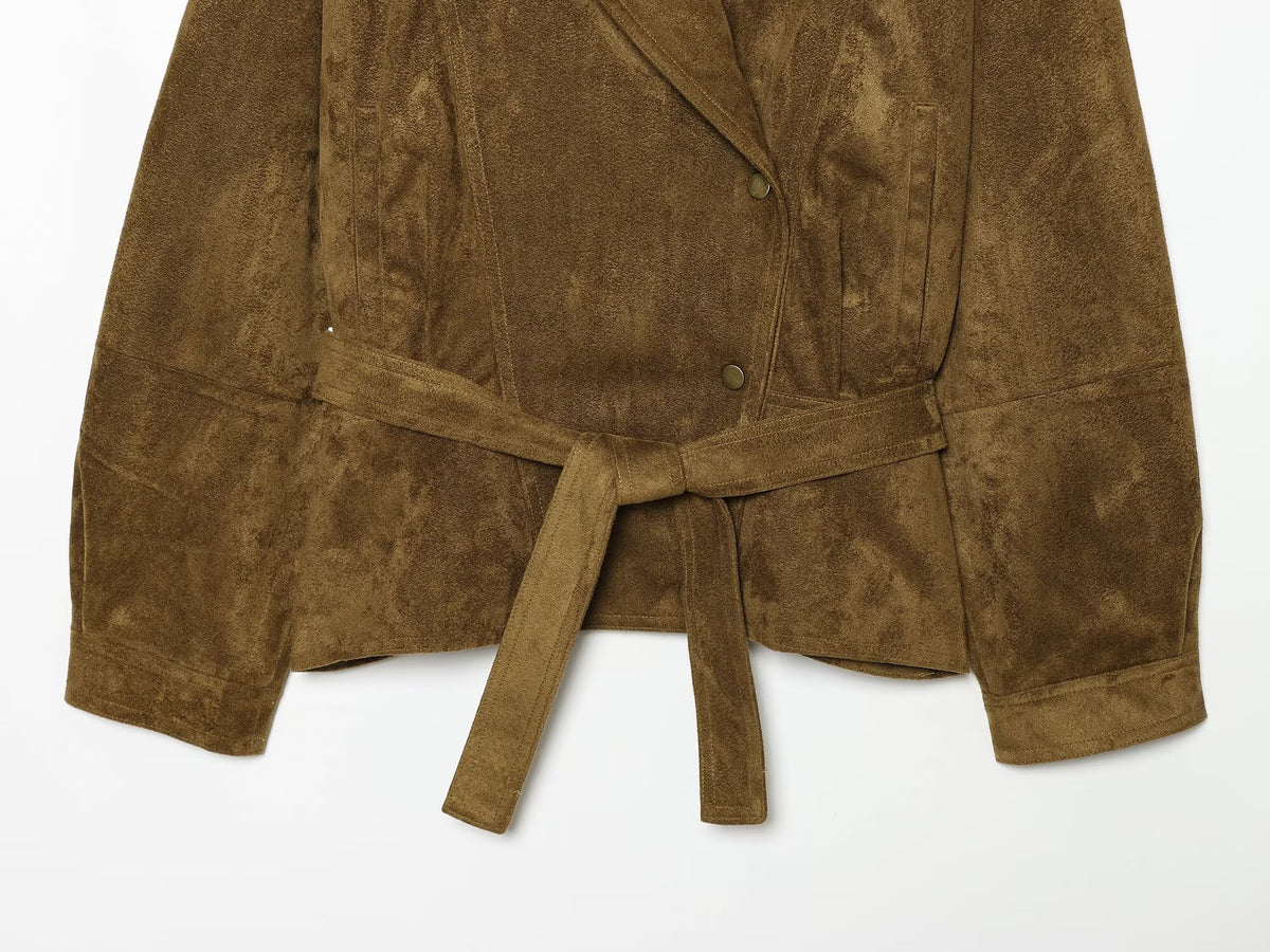 Women's long sleeved Lapel suede textured jacket Coat