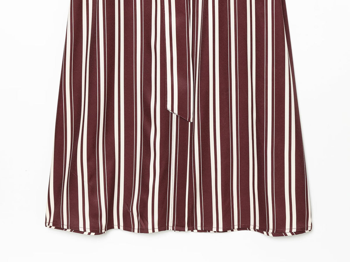 Women's with belt striped shirt style MIDI dress