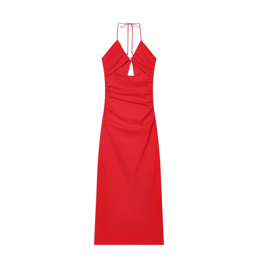 Women's straight pleated halter neck dress
