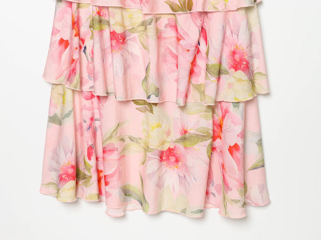 Women's layered decorative printed suspender dress