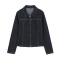 Women's double zipper design slim denim shirt