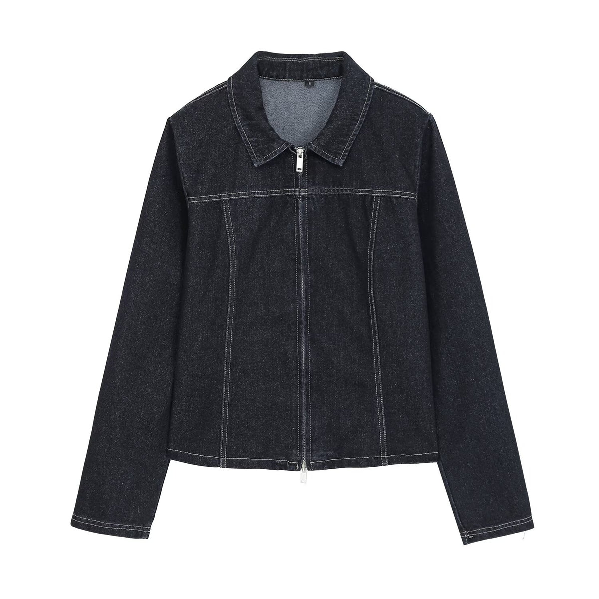 Women's double zipper design slim denim shirt
