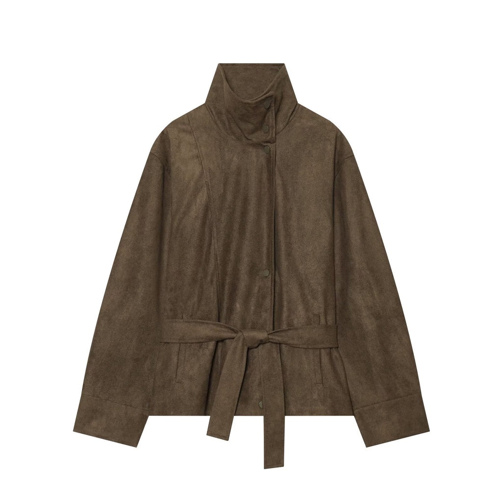 Women's with belt suede texture effect Coat