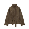 Women's with belt suede texture effect Coat