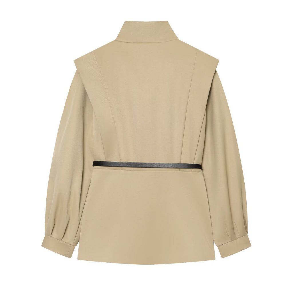 Women's With Belt slim stand collar windbreaker Coat