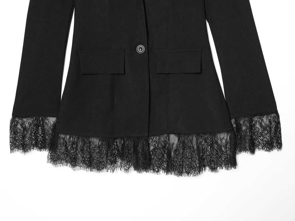 Women's waist cinched slim lace patchwork Blazer Coat