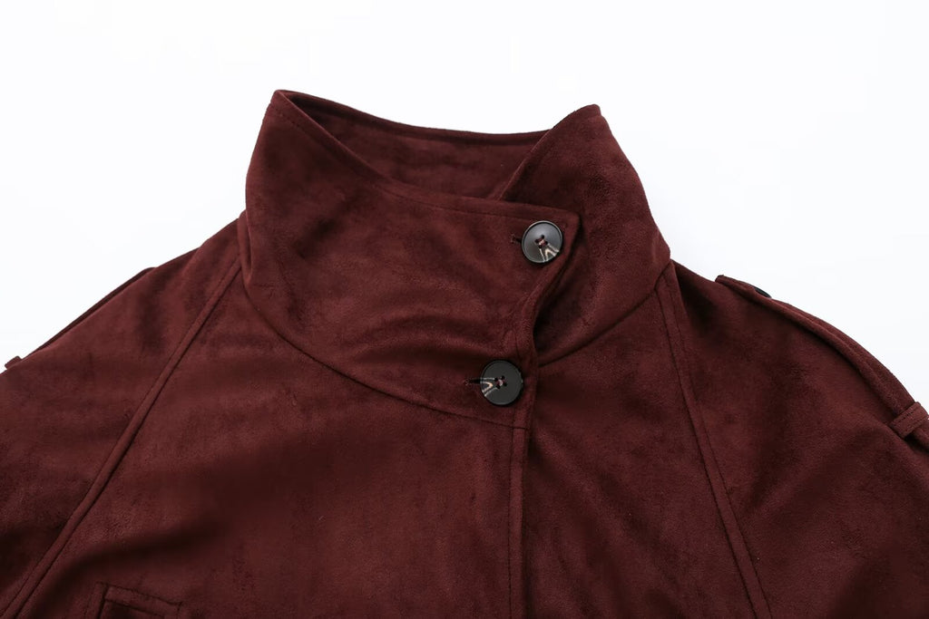 Women's with belt suede texture effect jacket Coat
