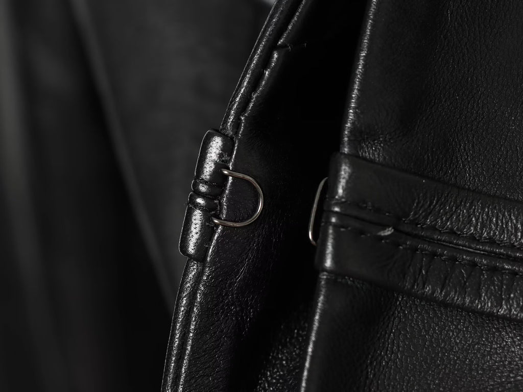 Women's short rope knot buckle imitation leather Coat