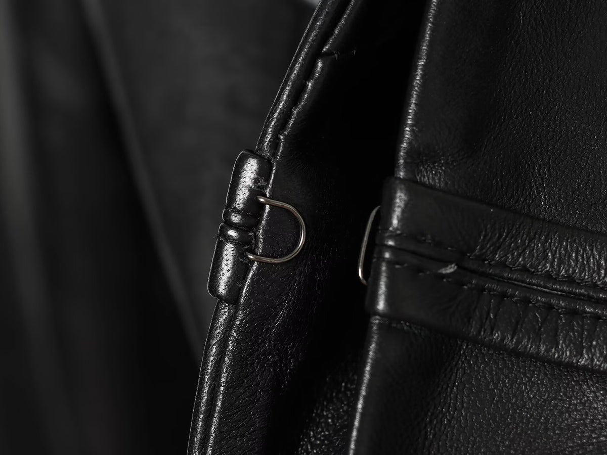 Women's short rope knot buckle imitation leather Coat