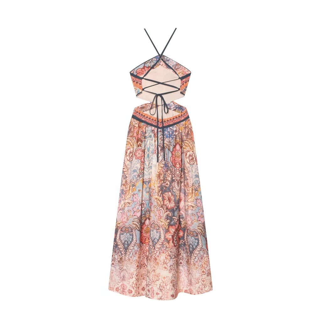 Women's backless printed halter neck dress