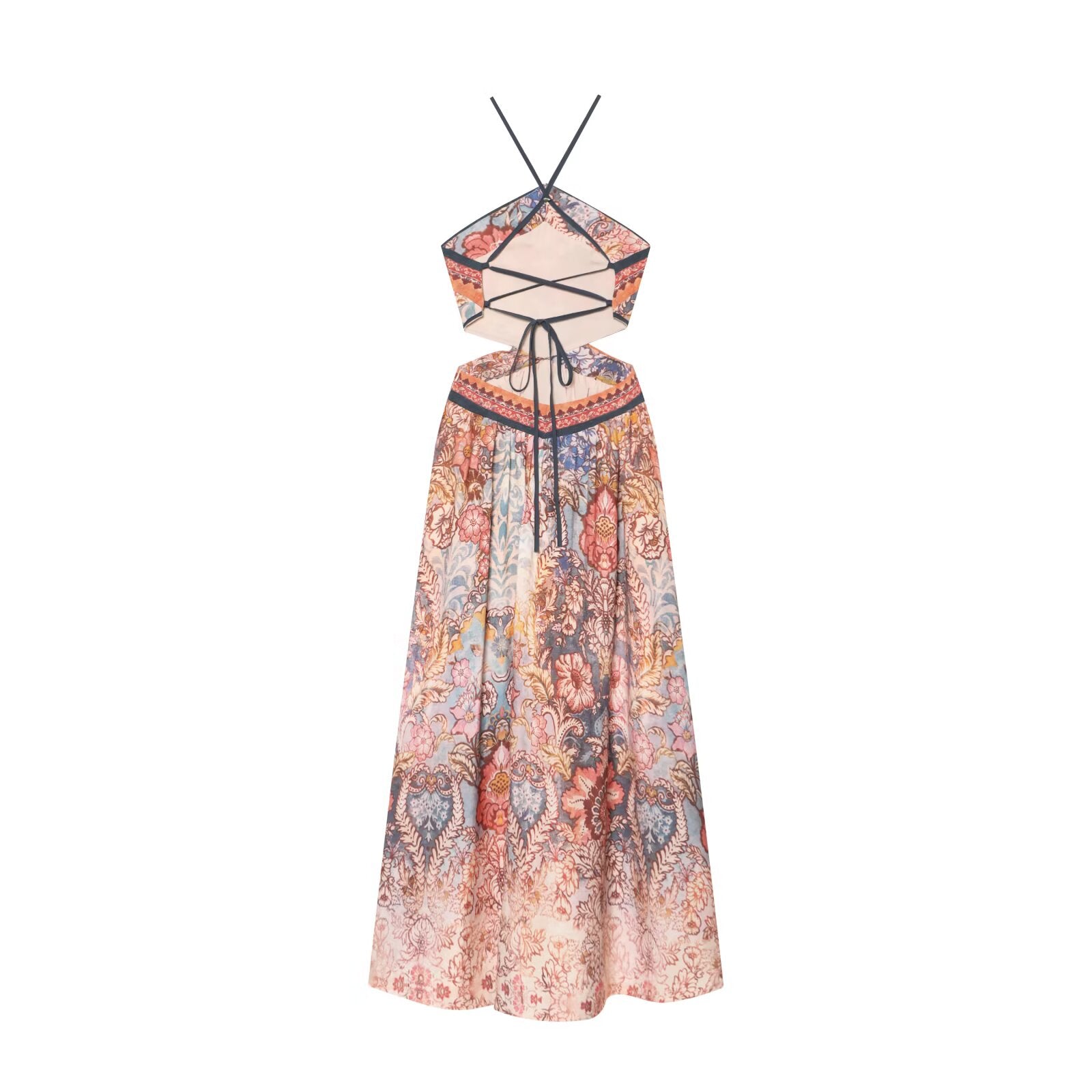 Women's backless printed halter neck dress
