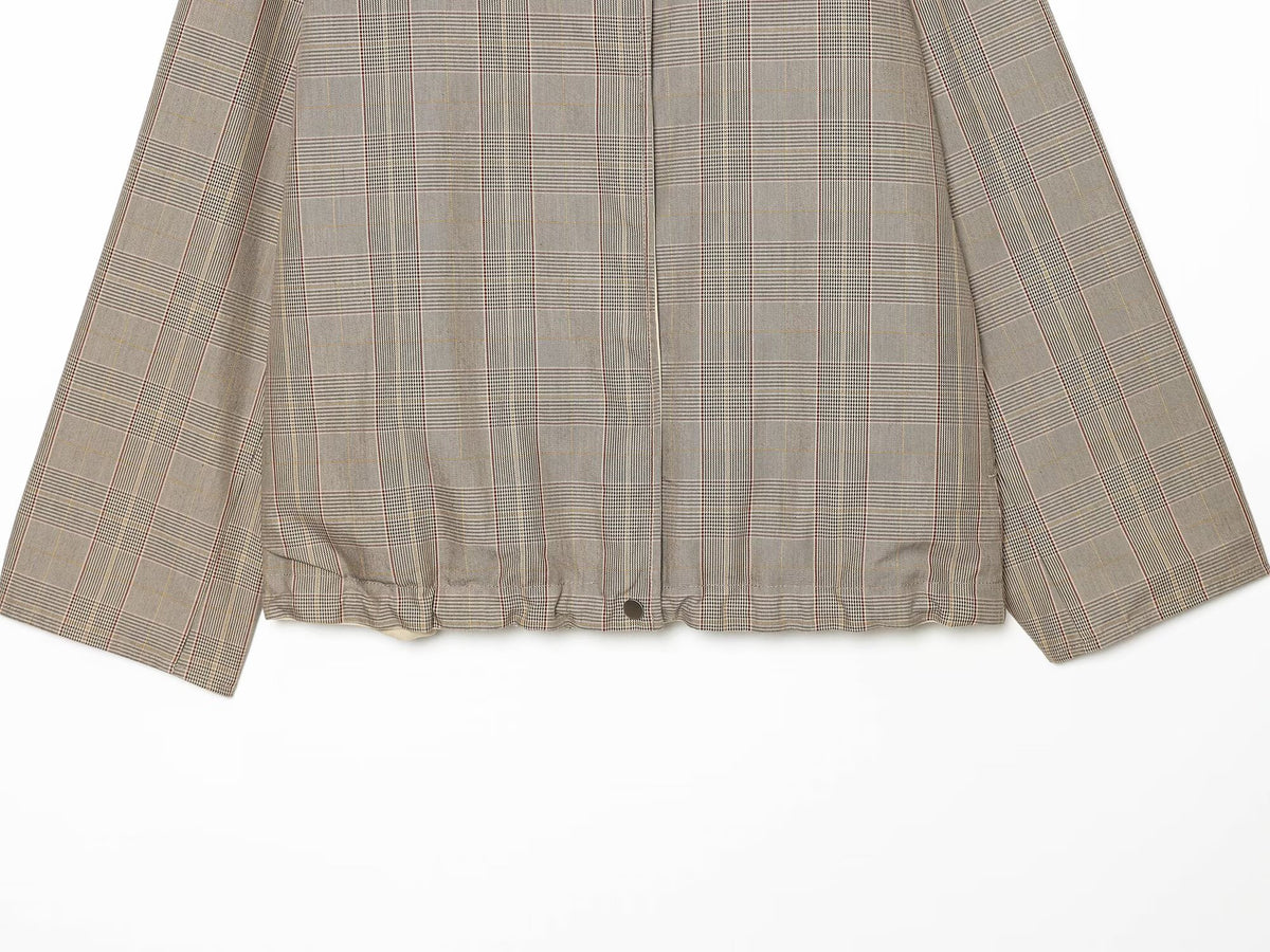 Women's double-sided wear short plaid windbreaker Coat