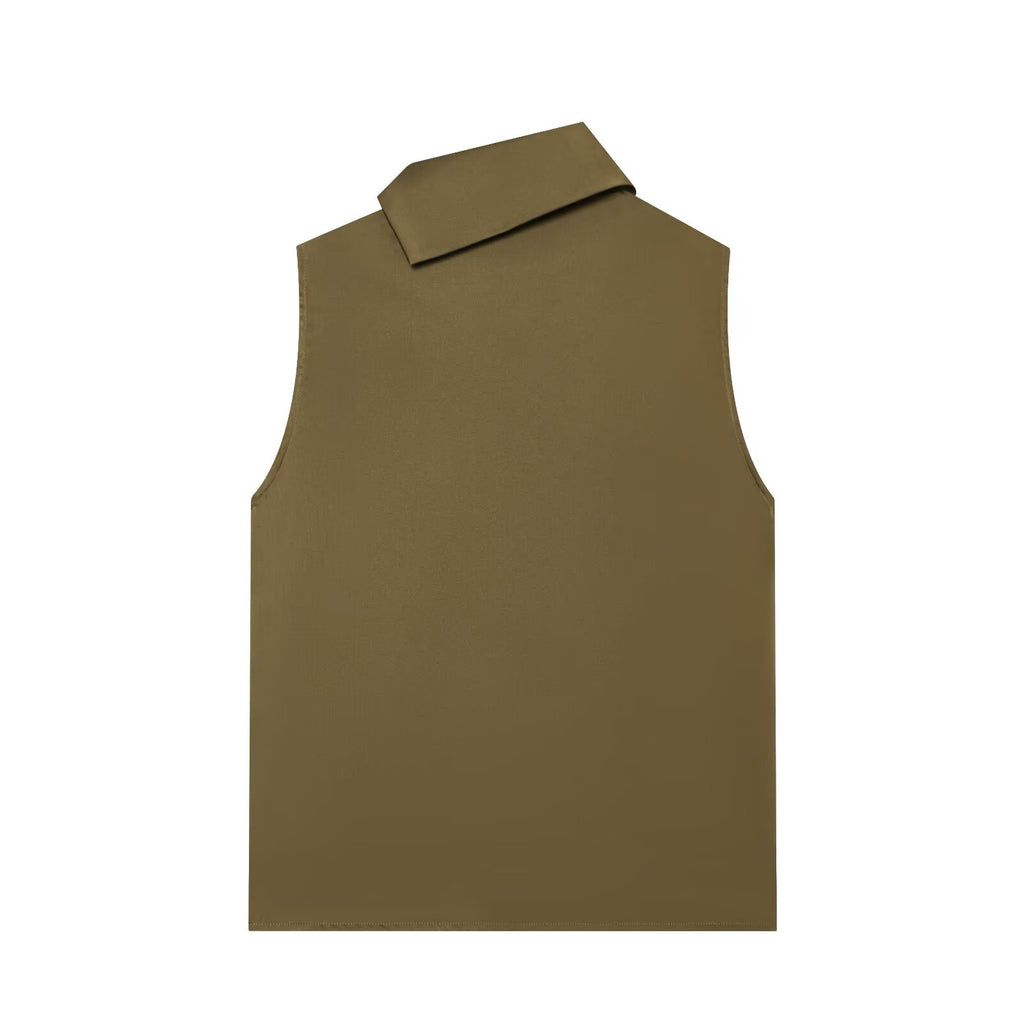 Women's shoulder button decoration satin textured top