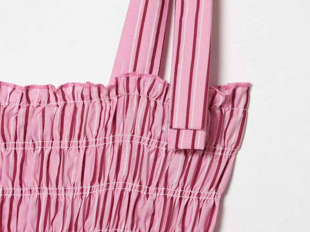 Women's bow wide shoulder strap striped dress