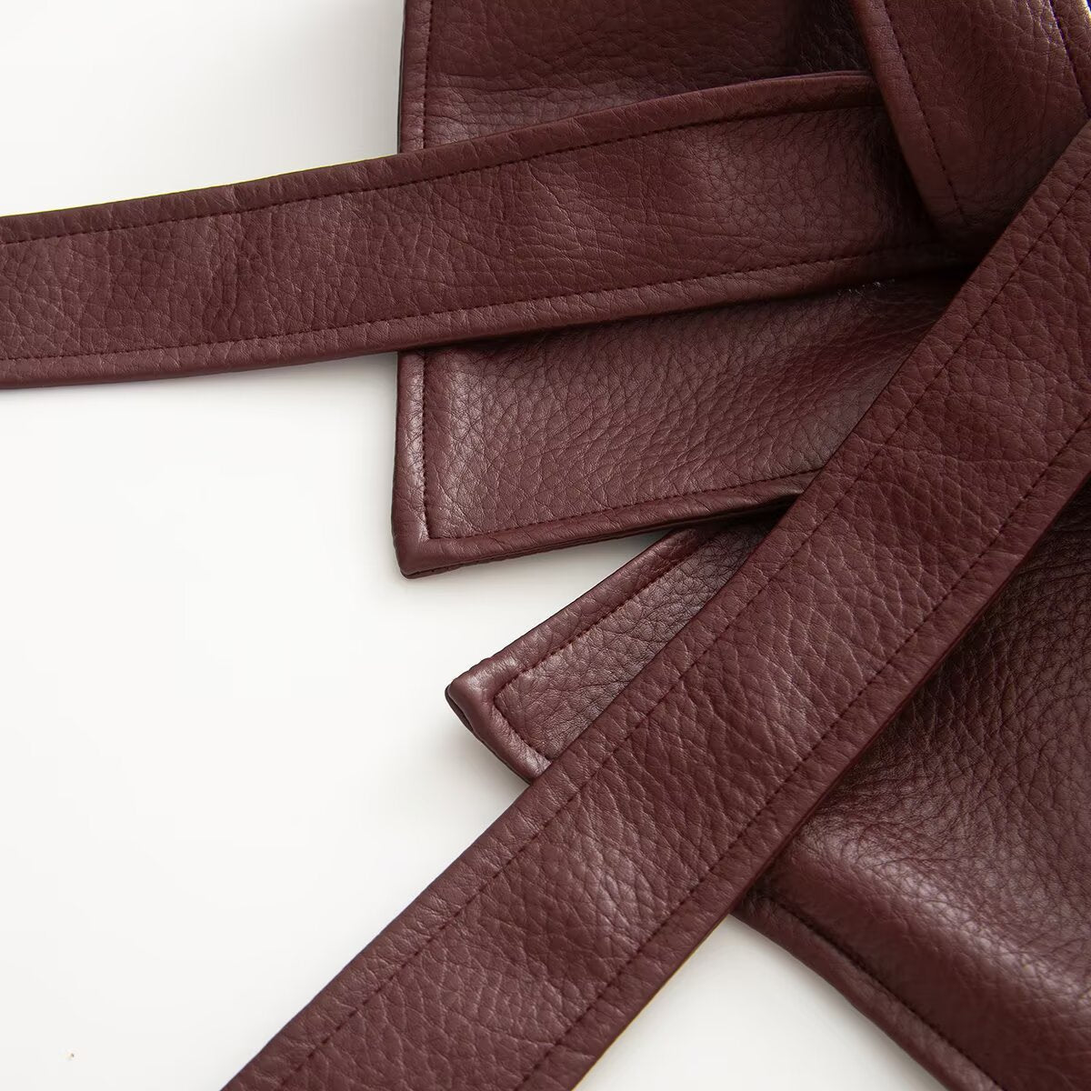 Women's With Belt Lapel faux leather Coat