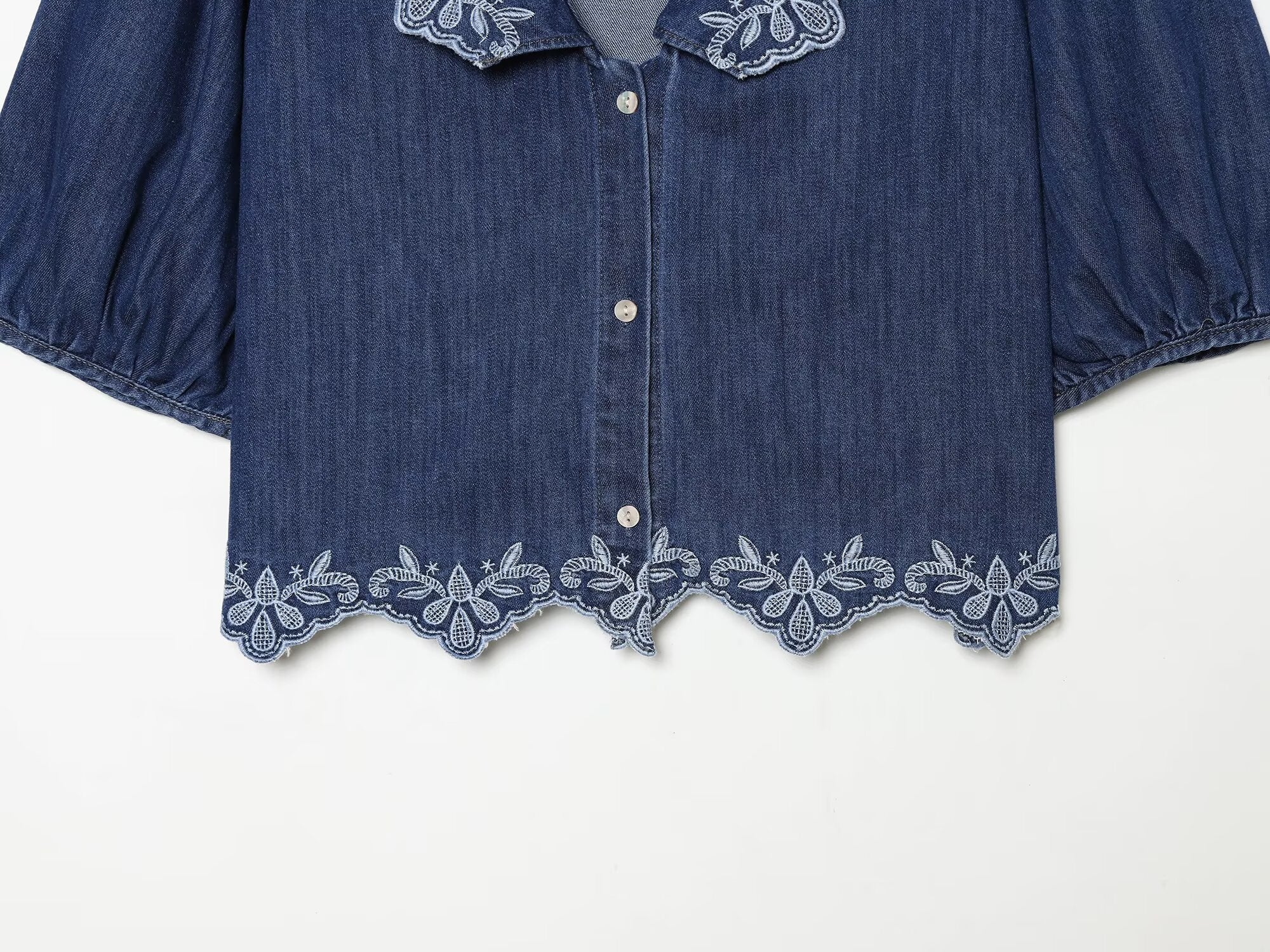 Women's embroidered short denim shirt