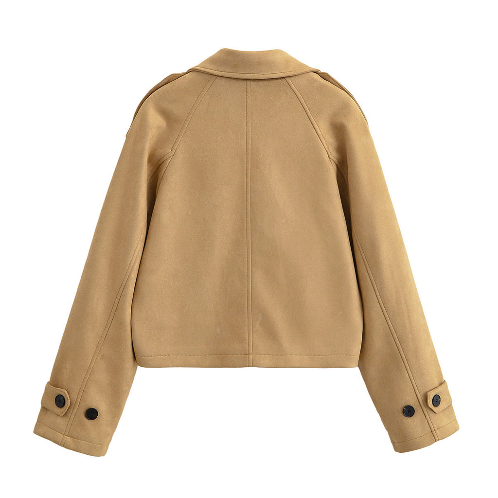 Women's new fashion lapel short double breasted Windbreaker coat